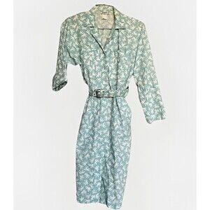 VTG 80s Taurus II Union Made Palm Tree Shoulder Pads Midi Dress Womens 12 Green
